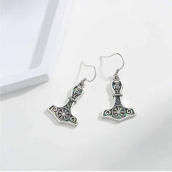 Viking Earrings Tree of Life 925 Sterling Silver Thor Hammer Compass Dangle Drop - Picture 2 of 7